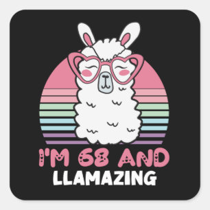 Funny Adorable Llama 68th Birthday Gift For Women Square Sticker