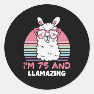 Funny Adorable Llama 75th Birthday Gift For Women Classic Round Sticker