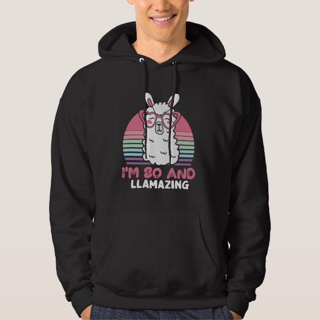 Funny Adorable Llama 80th Birthday Gift For Women Hoodie (Front)