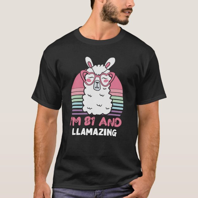 Funny Adorable Llama 81st Birthday Gift For Women T-Shirt (Front)