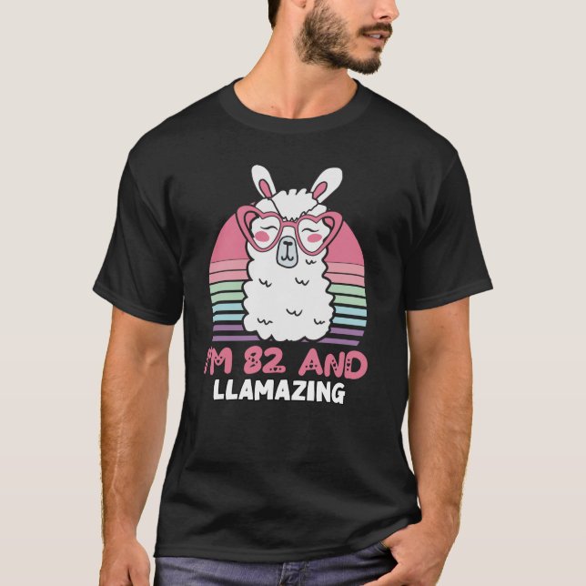 Funny Adorable Llama 82nd Birthday Gift For Women T-Shirt (Front)