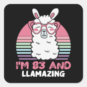 Funny Adorable Llama 83rd Birthday Gift For Women Square Sticker