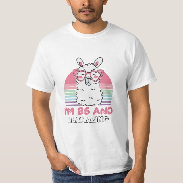 Funny Adorable Llama 86th Birthday Gift For Women T-Shirt (Front)