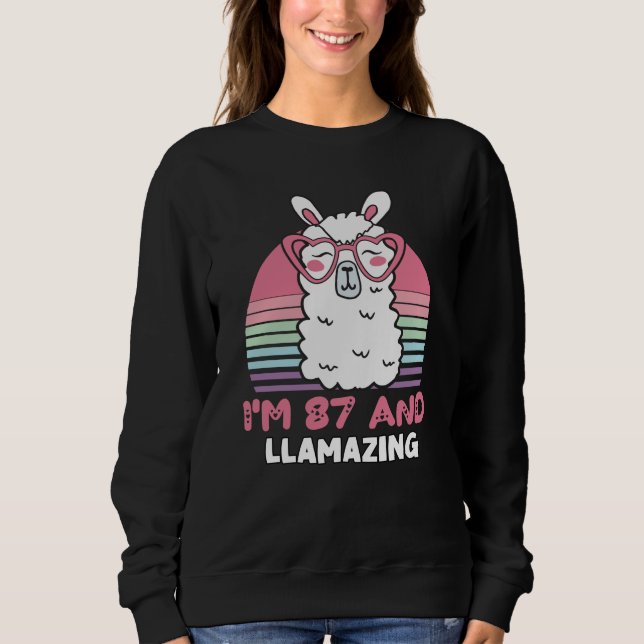 Funny Adorable Llama 87th Birthday Gift For Women Sweatshirt (Front)