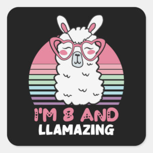 Funny Adorable Llama 8th Birthday Gift For Girls Square Sticker