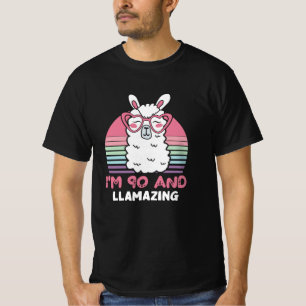 Funny Adorable Llama 90th Birthday Gift For Women T-Shirt