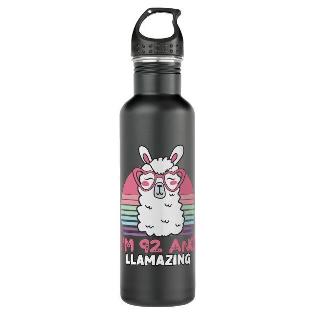 Funny Adorable Llama 92nd Birthday Gift For Women 710 Ml Water Bottle (Front)