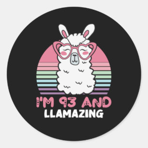 Funny Adorable Llama 93rd Birthday Gift For Women Classic Round Sticker