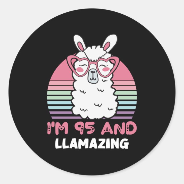 Funny Adorable Llama 95th Birthday Gift For Women Classic Round Sticker (Front)