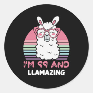 Funny Adorable Llama 99th Birthday Gift For Women Classic Round Sticker