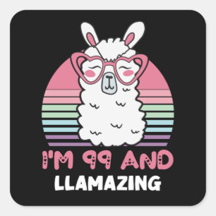 Funny Adorable Llama 99th Birthday Gift For Women Square Sticker