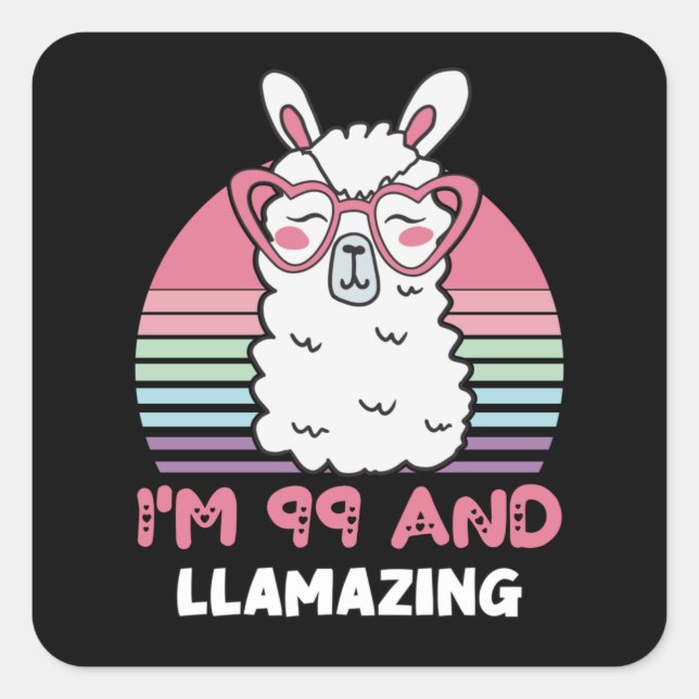 Funny Adorable Llama 99th Birthday Gift For Women Square Sticker (Front)