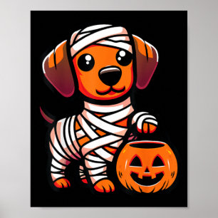Funny Adorable Puppy Wrapped Mummy Zombie Poster