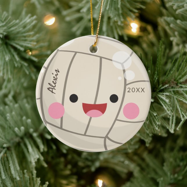 Funny Adorable Volleyball Kawaii Ball Kid's Name Ceramic Ornament (Tree)