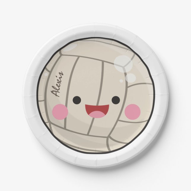 Funny Adorable Volleyball Kawaii Ball Kid's Name   Paper Plate (Front)