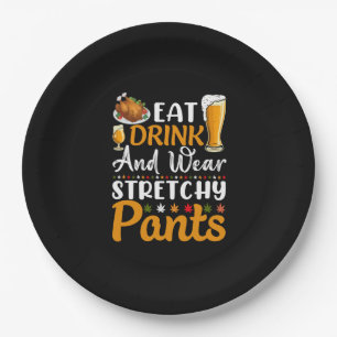 funny Adult Thanksgiving eat drink word art  Paper Plate