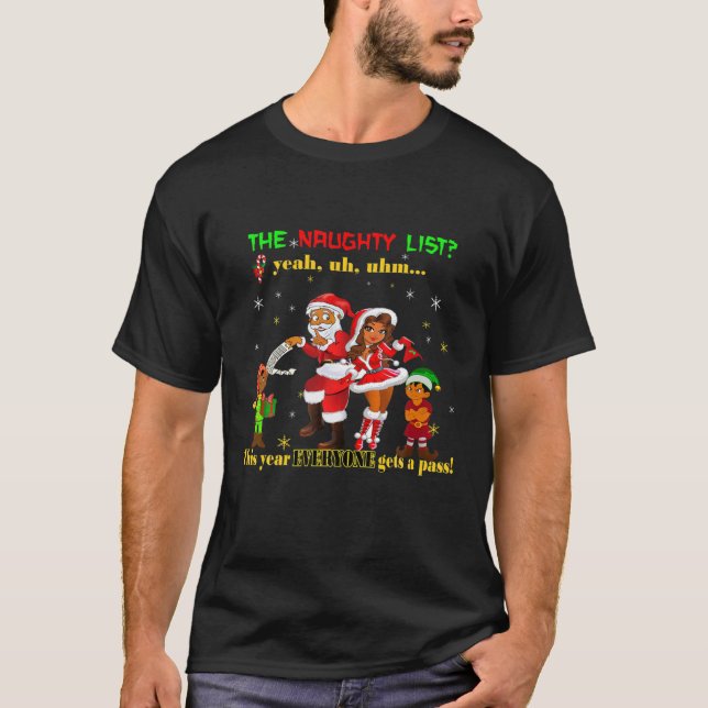 Funny Adult Theme Christmas Naughty Santa Claus Li T-Shirt (Front)