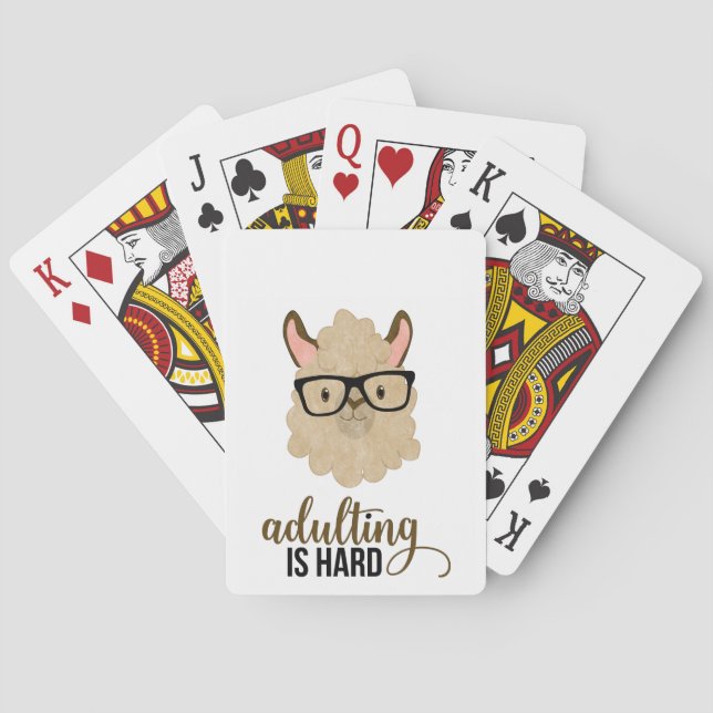 Funny Adulting is Hard Hipster Llama Playing Cards (Back)