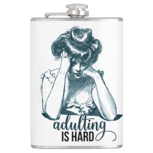Funny Adulting is Hard Vintage Gibson Girl Hip Flask