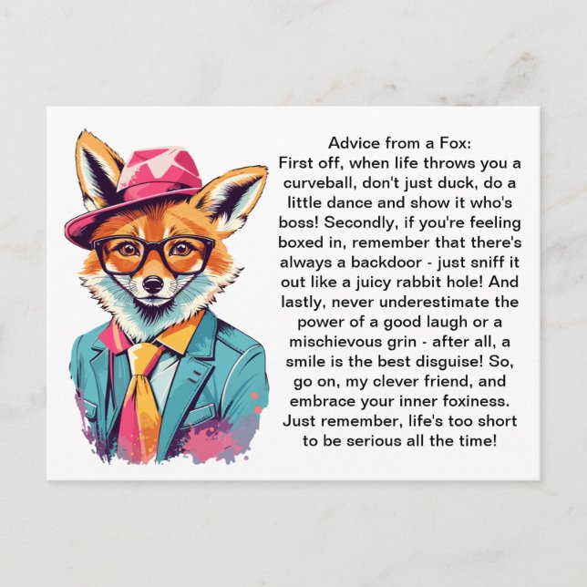 Funny Advice From A Fox Postcard (Front)