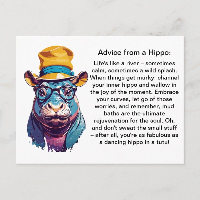 Funny Advice From A Hippo Postcard (Front)