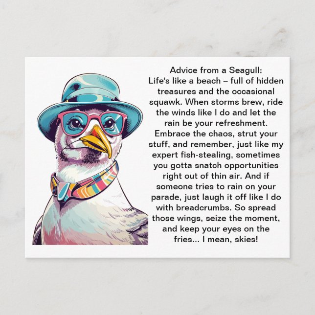 Funny Advice From A Seagull Postcard (Front)