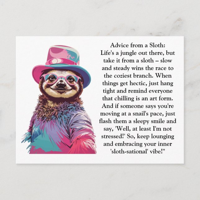 Funny Advice From A Sloth Postcard (Front)