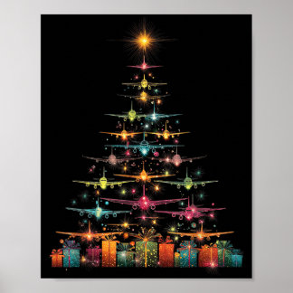 Funny Aeroplanes Christmas Tree Graphic Air Planes Poster