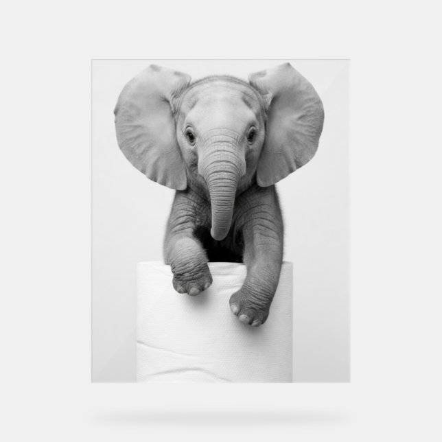 Funny Aesthetic Baby Elephant ToiletPaper Wildlife Acrylic Sign (Front)