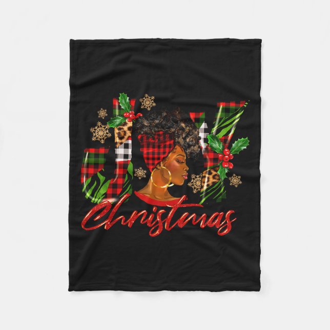 Funny African American Joy Christmas Black Woman A Fleece Blanket (Front)