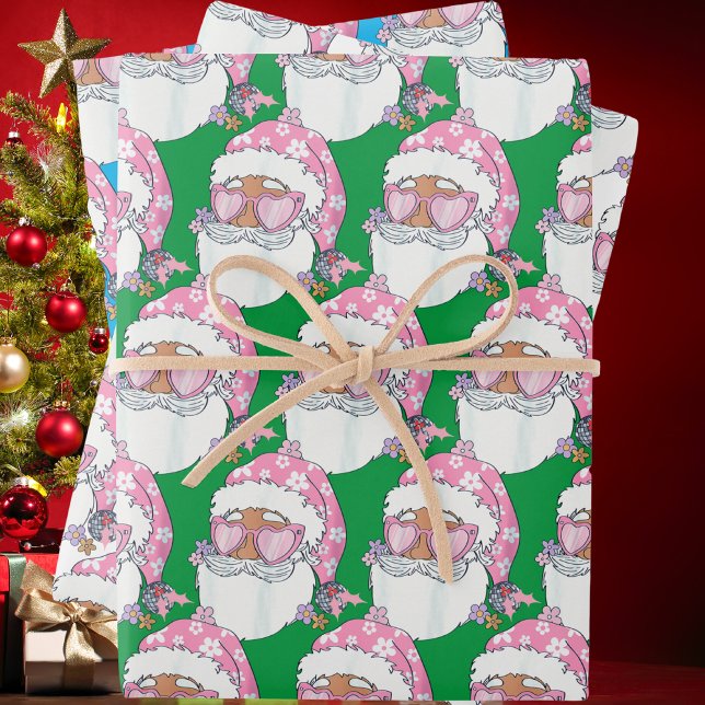 Funny African American Santa Face Pink Christmas Wrapping Paper Sheet (Creator Uploaded)