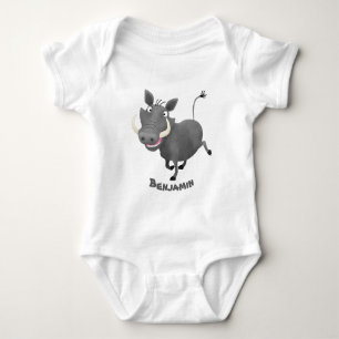 Funny african warthog pig cartoon illustration baby bodysuit