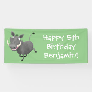 Funny african warthog pig cartoon illustration banner