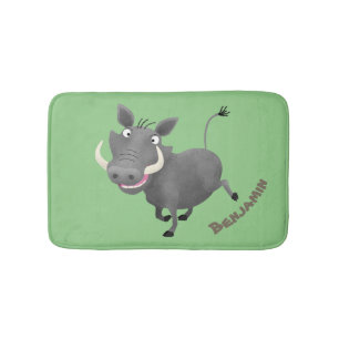 Funny african warthog pig cartoon illustration bath mat