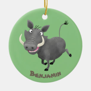 Funny african warthog pig cartoon illustration ceramic ornament
