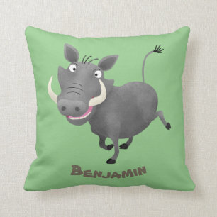 Funny african warthog pig cartoon illustration cushion