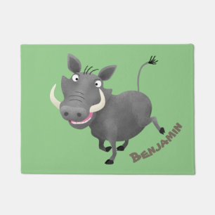 Funny african warthog pig cartoon illustration doormat