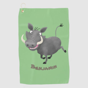 Funny african warthog pig cartoon illustration golf towel