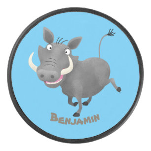 Funny african warthog pig cartoon illustration hockey puck
