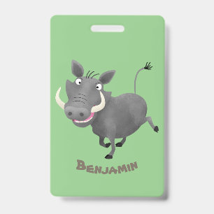 Funny african warthog pig cartoon illustration ID badge