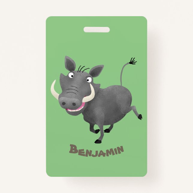 Funny african warthog pig cartoon illustration ID badge (Front)