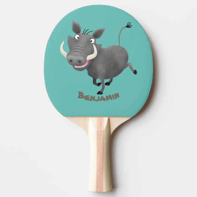 Funny african warthog pig cartoon illustration ping pong paddle (Front)