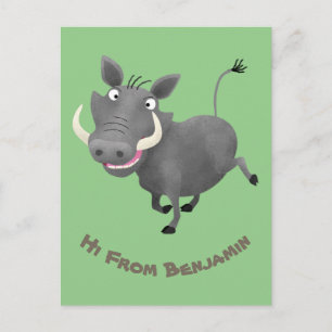 Funny african warthog pig cartoon illustration postcard