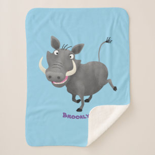 Funny african warthog pig cartoon illustration  sherpa blanket