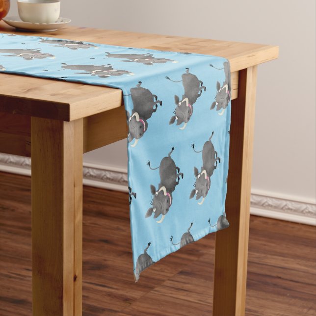 Funny african warthog pig cartoon illustration short table runner (In Situ)