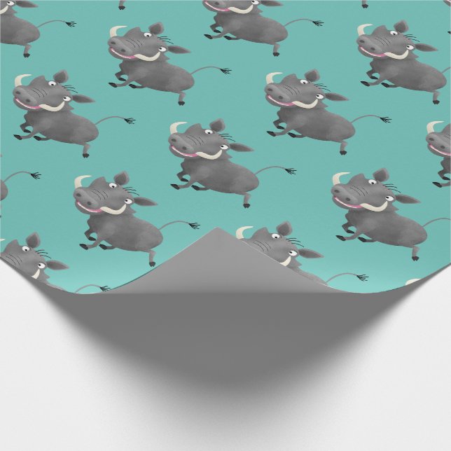 Funny african warthog pig cartoon illustration wrapping paper (Corner)