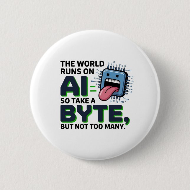 Funny AI Byte Quote – Tech Geek Humour 6 Cm Round Badge (Front)