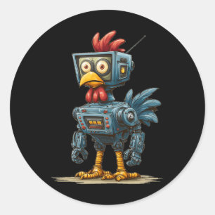 Funny Ai Chicken Costume With Tv For Robots Lovers Classic Round Sticker