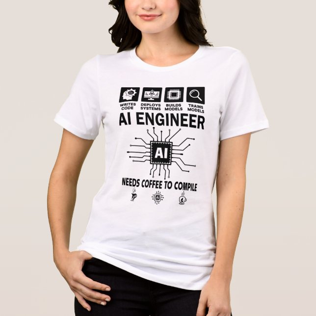 Funny AI Engineer Lover Needs Coffee To Compile Tri-Blend Shirt (Front)