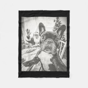 Funny Ai French Bulldog Selfie With Santa Claus Ch Fleece Blanket